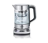 SEVERIN - Hervidor de té y agua de cristal con elevación automática, 1.7 L, 3000 W, Elemento calefactor oculto por placa de acero inoxidable, acero inoxidable y cristal, WK 3422