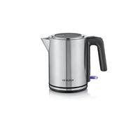 SEVERIN Hervidor eléctrico 1 L, tetera con indicador de nivel de agua, filtro antical, abertura de tapa XXL, potente y compacto, 2400 W, plateado - negro - acero inoxidable, WK 3489