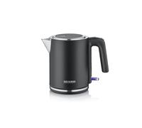 SEVERIN Hervidor eléctrico 1 L, tetera con indicador de nivel de agua, filtro antical, abertura de tapa XXL, potente y compacto, 100% libre de BPA, 2400 W, negro - plateado - acero inoxidable, WK 9555