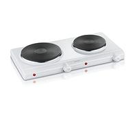 SEVERIN Hornillo de Mesa Doble, 2500 W, 2 fuegos, Placas Caloríficas de 155 mm - 1000 W, 185 mm - 1500 W, Color Blanco, DK 1042