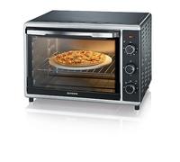 SEVERIN Horno tostador con función de convección, mini horno tostador con grill y bandeja, horno pequeño con piedra para pizza y asador giratorio, 1800 W, 42 L, negro, TO 2058