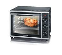 SEVERIN Horno tostador con función de convección, mini horno tostador con grill y recogemigas, horno pequeño con 1 bandeja de asado y asador giratorio, 1600 W, 30 L, negro, TO 2056