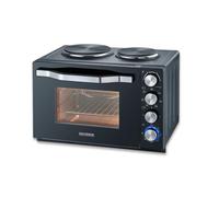 SEVERIN Horno tostador con placas eléctricas, horno eléctrico de sobremesa con temporizador y termostato, horno pequeño con asador para pollos, negro, TO 2074
