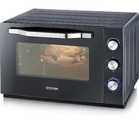 SEVERIN Horno tostador XXL con función de convección, mini horno tostador con rejilla y bandeja, horno pequeño con piedra para pizza y asador, 2200 W, 60 L, negro, TO 2073