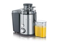SEVERIN Licuadora para verduras y frutas ricas en vitaminas, extractor de zumo silencioso, licuadora eléctrica de acero con recipiente recolector de 500 ml, plateado/negro, ES 3566
