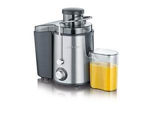 SEVERIN Licuadora para verduras y frutas ricas en vitaminas, extractor de zumo silencioso, licuadora eléctrica de acero con recipiente recolector de 500 ml, plateado/negro, ES 3566