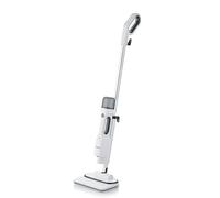 SEVERIN Limpiador de vapor con accesorios, fregona eléctrica, limpiadora multiusos para alfombras, baldosas y suelos duros, baños y cocina para grifos, placas y más, blanco/negro, SC 7142