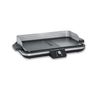 SEVERIN Parrilla Eléctrica, plancha grill de mesa, 2.300 W hasta 230°C, con revestimiento cerámico y pantalla LED, para carne, pescado, marisco y verdura, acero inoxidable y negro mate, PG 8564