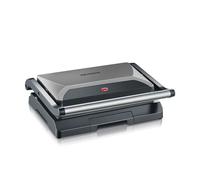 SEVERIN - Parrilla eléctrica y grill de contacto sobremesa, plancha sandwichera antiadherente, parrilla de mesa con bandeja recogegrasas para fácil limpieza, 22.5x27x8.5 cm, metalizado, 800 W, KG 2394