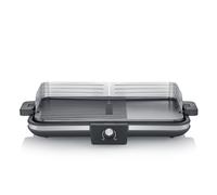 SEVERIN Parrilla Eléctrica, plancha grill de mesa, 2.300 W hasta 230°C, con revestimiento cerámico y pantalla LED, para carne, pescado, marisco y verdura, acero inoxidable y negro mate, PG 8564