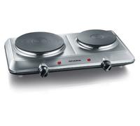 SEVERIN Placa de cocina doble portátil, placa eléctrica para cocinar con 2 fuegos, hornillo eléctrico de mesa con termostato regulable de acero inoxidable pulido, 2.500 W, KP 1014