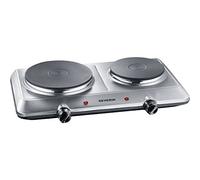 SEVERIN Placa de cocina doble portátil, placa eléctrica para cocinar con 2 fuegos, hornillo eléctrico de mesa con termostato regulable de acero inoxidable pulido, 2.500 W, KP 1014