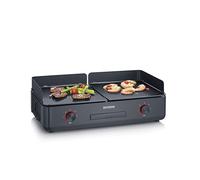 Severin Plancha grill, grill de sobremesa con 2 placas grill y revestimiento cerámico liso (sin PFAS), superficie grill 1.300 cm, hasta 240°C, 2.200 W de potencia, negro, PG 8569