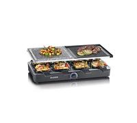 SEVERIN Raclette con piedra natural y placa de parrilla, grill con parrilla antiadherente y 8 sartenes, parrilla eléctrica para 8 personas, máx. 1400 W, negro, RG 2371