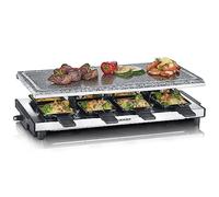 SEVERIN Raclette-Grill con piedra natural, parrilla eléctrica de sobremesa, raclette para 8 personas con placa de parrilla grill y 8 sartenes, plástico/acero inoxidable, negro, RG 2374