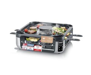 Severin Raclette Grill, para 8 personas, 1900 W, negro | Filtro incorporado para extracción de olores y humos, 8 sartenes, pantalla táctil, plancha antiadherente, 2350