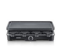 SEVERIN Raclette Grill, Raclette con plancha grande, revestimiento cerámico y antiadherente, 8 sartenes para raclette y 8 espátulas, grill de mesa para hasta 8 personas, 1.400 W negro, RG 9670