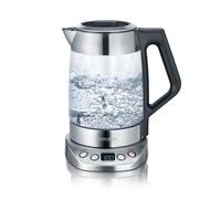 SEVERIN Tetera y hervidor de agua de cristal Deluxe, tetera eléctrica con temperatura y tiempo ajustables, tetera hervidor con programas, 3000 W, acero inoxidable, WK 3479