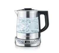 SEVERIN Tetera y hervidor de agua Deluxe Mini, tetera eléctrica de cristal para hasta 1,0 L, tetera pequeña con temperatura ajustable, color acero cepillado/negro, WK 3473