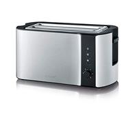 Severin Tostadora AT 2590 – ranura larga, 1400 W, calentar/descongelar, acero inox/negro