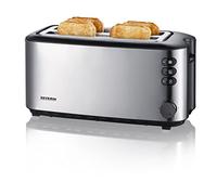 Severin Tostadora automática, tostador con dos ranuras y soporte para panecillos, 1400 W, acero inoxidable cepillado y negro, AT 2509