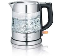 SEVERIN Hervidor de agua de cristal, jarra para hervir agua con conexión inalámbrica, potente y compacta, hervidor eléctrico con filtro antical, acero inoxidable/negro, WK 3468