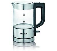 SEVERIN - Mini hervidor de agua 0,5 l, jarra eléctrica de cristal pequeña con filtro antical lavable, base de 360° giratoria y inalámbrica, libre de BPA, acero inoxidable, 1100 W, WK 3472