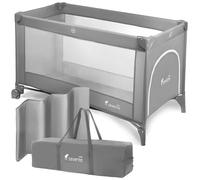 Severno Cunas de bebé, camas de viaje, cama supletoria, cama de viaje para niños, parque, para bebés y niños de nacimiento hasta 15 kg, plegable compacto, ruedas y bolsa de transporte, gris miel