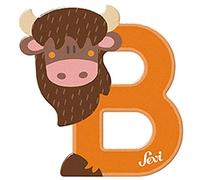 Sevi 83002 Animal Letra B Bisonte de madera aprox. 10 cm, letras para puerta de habitación infantil, ABC, juguete educativo de madera, juguete educativo para niños a partir de 3 años, letra animales,