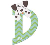 Sevi 83004 Animal Letra de madera D perro dálmata aprox. 10 cm, letras para puerta de habitación infantil, juguete educativo de madera, juguete educativo para niños a partir de 3 años, letra animales,