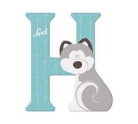 Sevi 83008 Animal Letra de madera H Husky aprox. 10 cm, letras para puerta de habitación infantil, ABC juguetes educativos de madera, juguetes educativos para niños a partir de 3 años, letra animales,