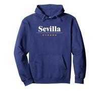 Sevilla Español | Bandera | Nombre de la Ciudad en España Sudadera con Capucha, Unisex para Adultos, Azul Marino, S