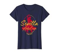 Sevilla Souvenir/España Sevilla Camiseta, Mujer, Azul Marino, XS