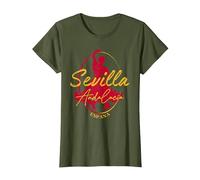 Sevilla Souvenir/España Sevilla Camiseta, Mujer, Verde Oliva, XS