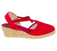 Sevillas Alpargatas Mujer Cuña Esparto Cerradas | Sandalias Verano Cómodas con Elásticos | Zapatos Tipo Bailarina | 3 colores (Rojo, Sistema tallas calzado EU, Adulto, Mujer, Números, mediano, 36)