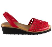 Sevillas Sandalias Menorquinas Mujer de Piel con Cuña - Avarcas Cómodas Hechas en España - Verano Casual Antideslizantes (Rojo Troquelaado, Sistema tallas calzado EU, Adulto, Números, mediano, 40)
