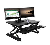 Seville Classics Convertidor de Escritorio de pie con Resorte de Gas Airlift Elevador de Monitor Dual con Bandeja para Teclado y Soporte para Smartphone/Tableta, Aluminio, Black, 35.4"