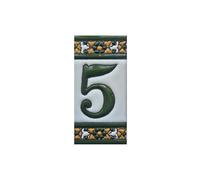 Sevillia Green - Azulejos de cerámica pintados a mano con número de casa de 11 × 5,5 cm. (azulejo número 5)
