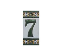 Sevillia Verde, azulejos de número de casa de cerámica pintados a mano que miden 11 × 5,5 cm. (azulejo del número 7)