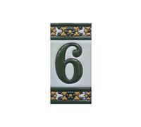 Sevillia Verde, azulejos de número de casa de cerámica pintados a mano que miden 11 × 5,5 cm. (azulejo del número 6)