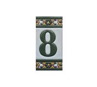 Sevillia Verde, azulejos de número de casa de cerámica pintados a mano que miden 11 × 5,5 cm. (azulejo del número 8)