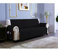 sevi's Funda Sofá 2 Plazas Impermeable e Antideslizante con Bolsillos, Protector Sofá Reversible Antiarañazos para Mascotas, Oeko-Tex, Lavable - Negro