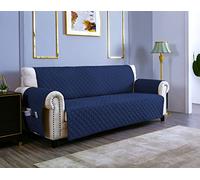 sevi's Funda Sofá 3 Plazas Impermeable e Antideslizante con Bolsillos, Protector Sofá Reversible Antiarañazos para Mascotas, Oeko-Tex, Lavable - Azul