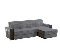 sevi's Funda Sofa Chaise Long 2 Plazas Impermeable, Izquierdo/Derecho Reversible Antideslizante, Protector Sofa con Bolsillos, Antiarañazos para Mascotas, Oeko-Tex, Lavable -Gris Claro