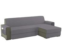 sevi's Funda Sofa Chaise Long 2 Plazas Impermeable, Izquierdo/Derecho Reversible Antideslizante, Protector Sofa con Bolsillos, Antiarañazos para Mascotas, Oeko-Tex, Lavable -Gris