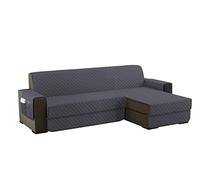 sevi's Funda Sofa Chaise Long 2 Plazas Impermeable, Izquierdo/Derecho Reversible Antideslizante, Protector Sofa con Bolsillos, Antiarañazos para Mascotas, Oeko-Tex, Lavable -Gris Oscuro