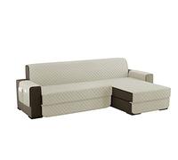 sevi's Funda Sofa Chaise Long 2 Plazas Impermeable, Izquierdo/Derecho Reversible Antideslizante, Protector Sofa con Bolsillos, Antiarañazos para Mascotas, Oeko-Tex, Lavable (Helado Blanco)