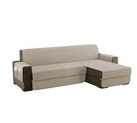 sevi's Funda Sofa Chaise Long 2 Plazas Impermeable, Izquierdo/Derecho Reversible Antideslizante, Protector Sofa con Bolsillos, Antiarañazos para Mascotas, Oeko-Tex, Lavable -Beige