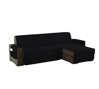sevi's Funda Sofa Chaise Long 2 Plazas Impermeable, Izquierdo/Derecho Reversible Antideslizante, Protector Sofa con Bolsillos, Antiarañazos para Mascotas, Oeko-Tex, Lavable -Negro