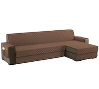 sevi's Funda Sofa Chaise Long 300cm Izquierdo/Derecho Universal Reversible Impermeable, Protector Sofa 4 Plazas Chaise Long con Brazos, Color Marrón Claro